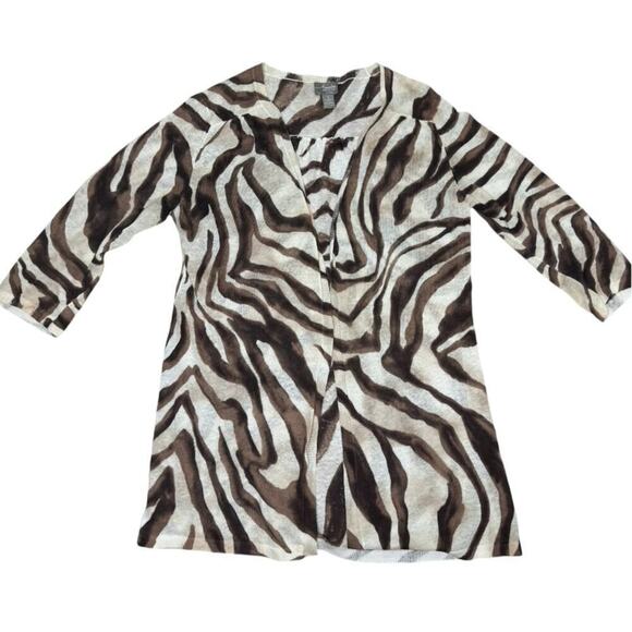 Chicos Travelers LINEN blend Animal Print Open Cardigan -Medium - Picture 3 of 6